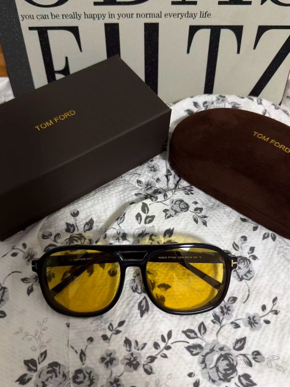 Tom Ford Black Frame Sunglasses with Yellow Lenses